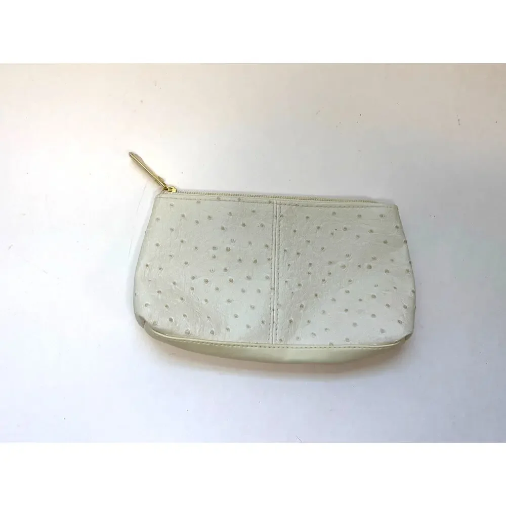 Vintage Estee Lauder Makeup Bag Vinyl PVC Snakeskin White Ivory 4x7